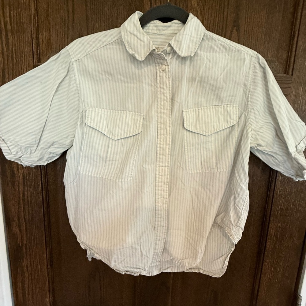 Rag & Bone Light Blue Striped Cropped Button Down Shirt xs